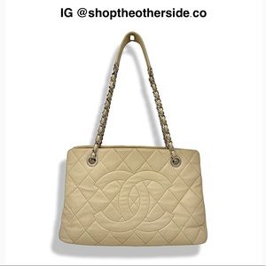Chanel Coco Mark Matelasse Caviar Chain Tote Beige